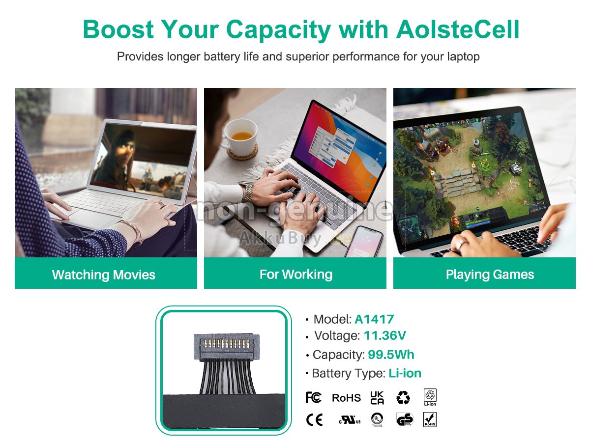 Apple MacBook Pro Core I7 2.3GHZ 15.5 inch Retina A1398(EMC 2512) Ersatzakku