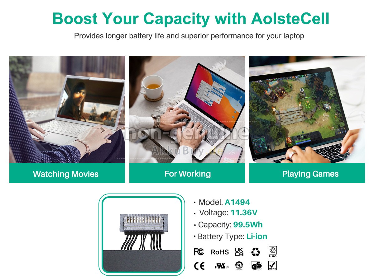 Apple MacBook Pro Core I7 2.8GHZ 15.4 inch Retina A1398(EMC 2881) Ersatzakku