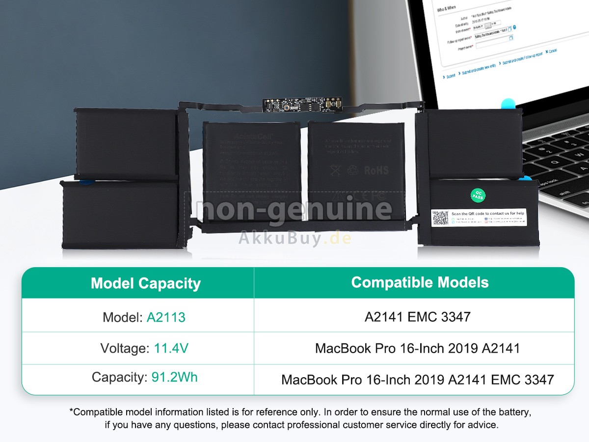 Apple MacBook Pro 16-inch Core I9 2.3GHZ 2019 A2141 EMC 3347 Ersatzakku