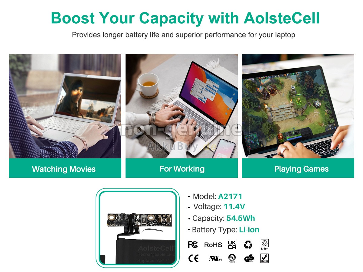 Apple MacBook Pro 13-inch I7-8557U 1.7 TOUCH 2019 A2159 Ersatzakku